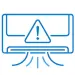 Minimalist blue line icon of an air conditioner with a warning symbol for emergency HVAC services