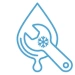 Plumbing leak repair icon showing a water droplet and wrench for leak detection